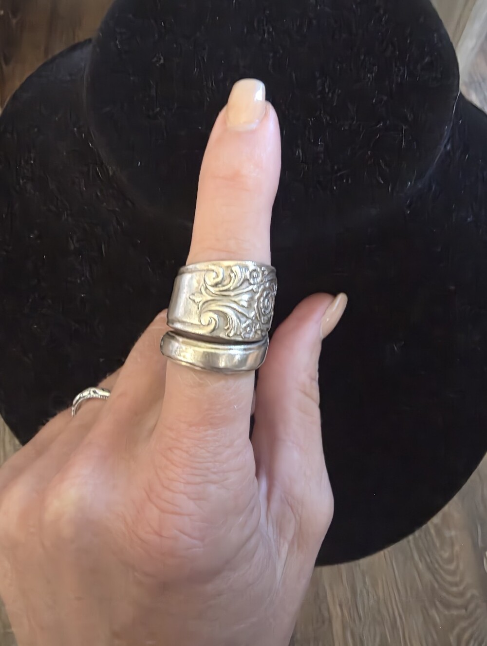 Ornate Silver Plate Spoon Ring • Silverplate • Floral Scrollwork Bypass